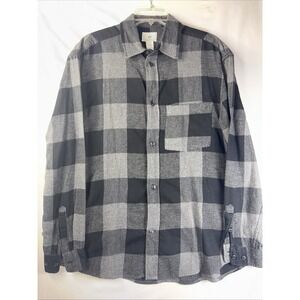 H&M Thick Flannel Casual Button Up Shirt Men's Medium Black Buffalo Check Plaid